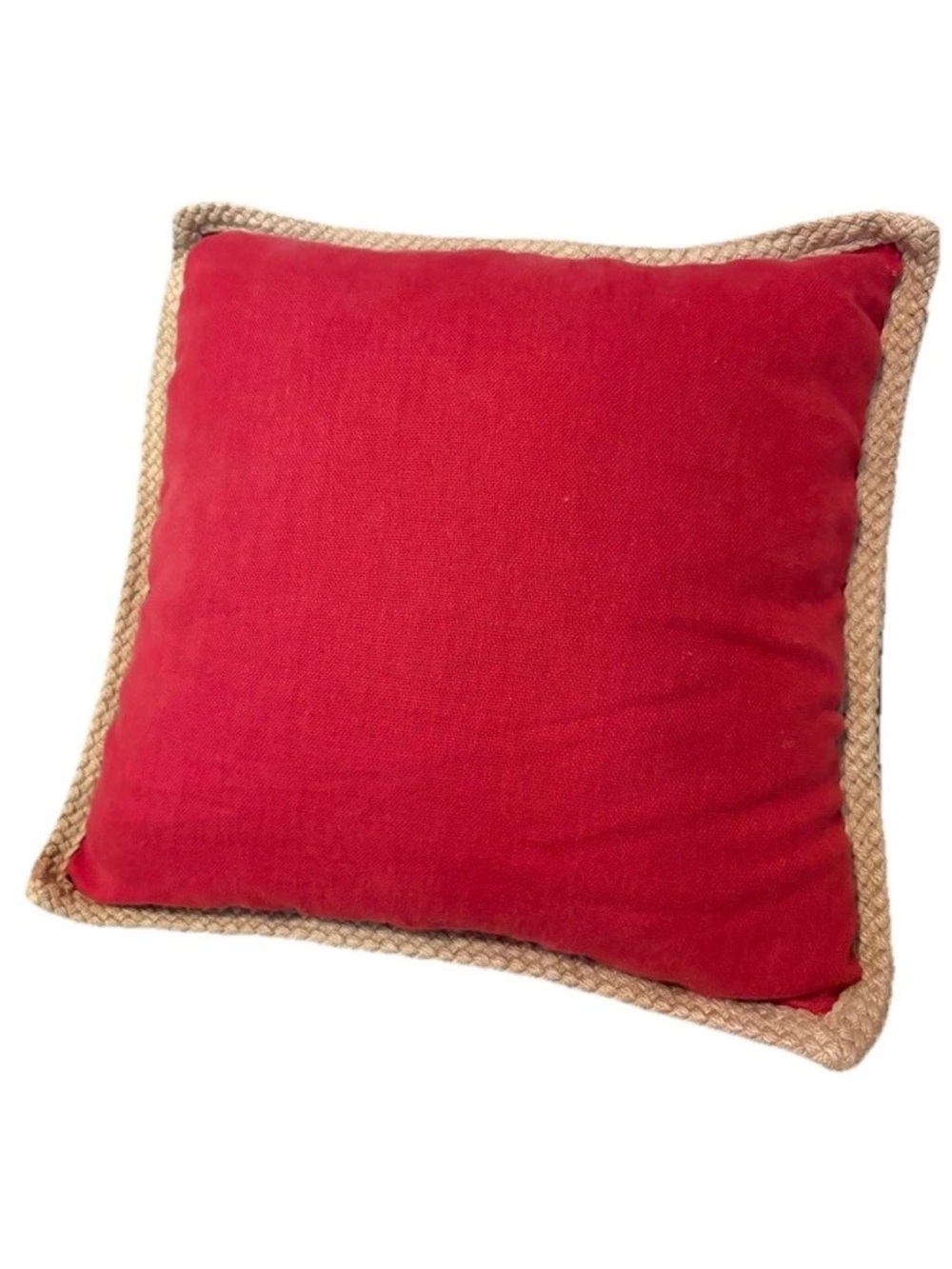 Pottery Barn Red Burlap Trim Throw Pillow 20x20 Feather Down Insert